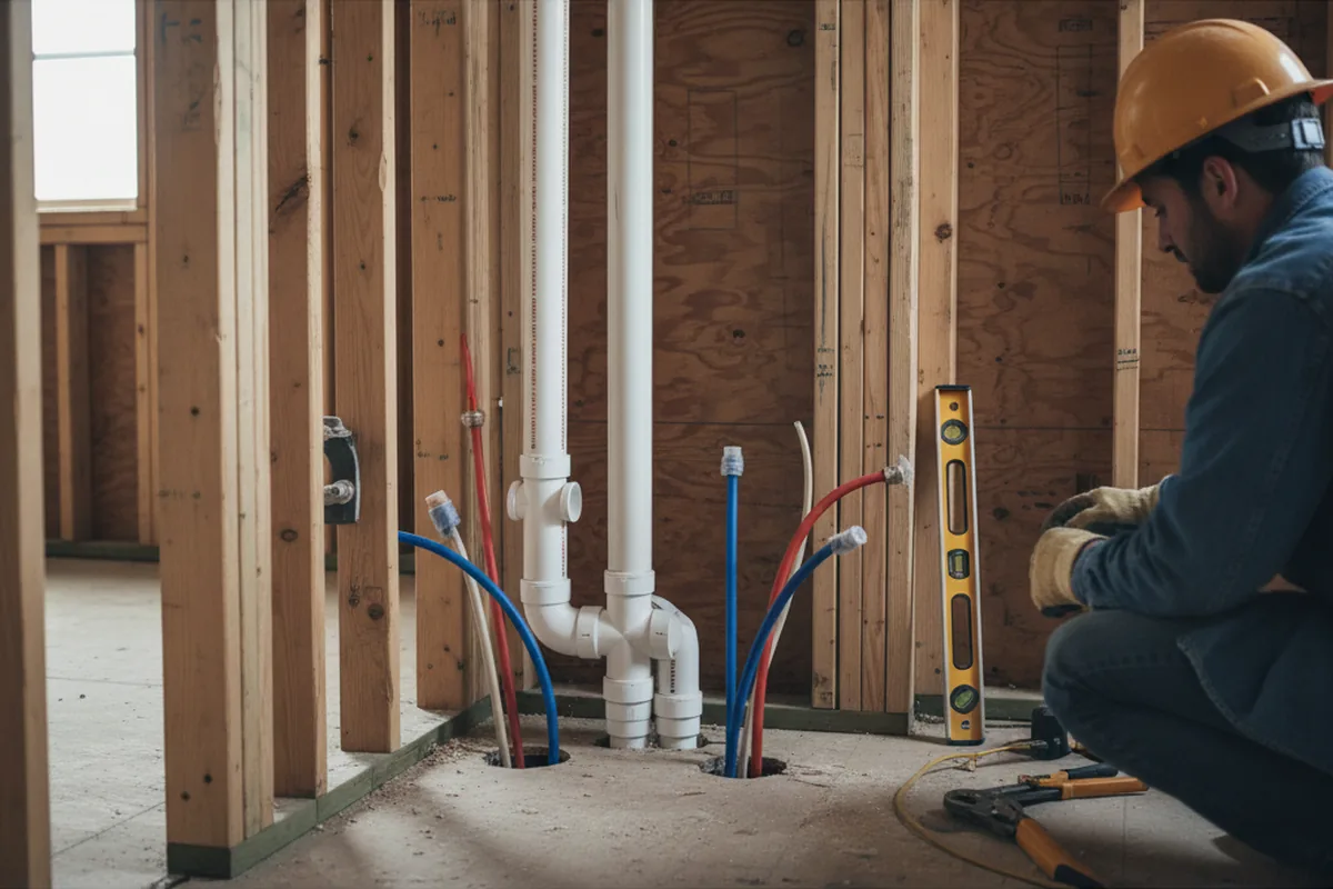 Drain and supply rough-in during Sump Pump Repair in Sagamore